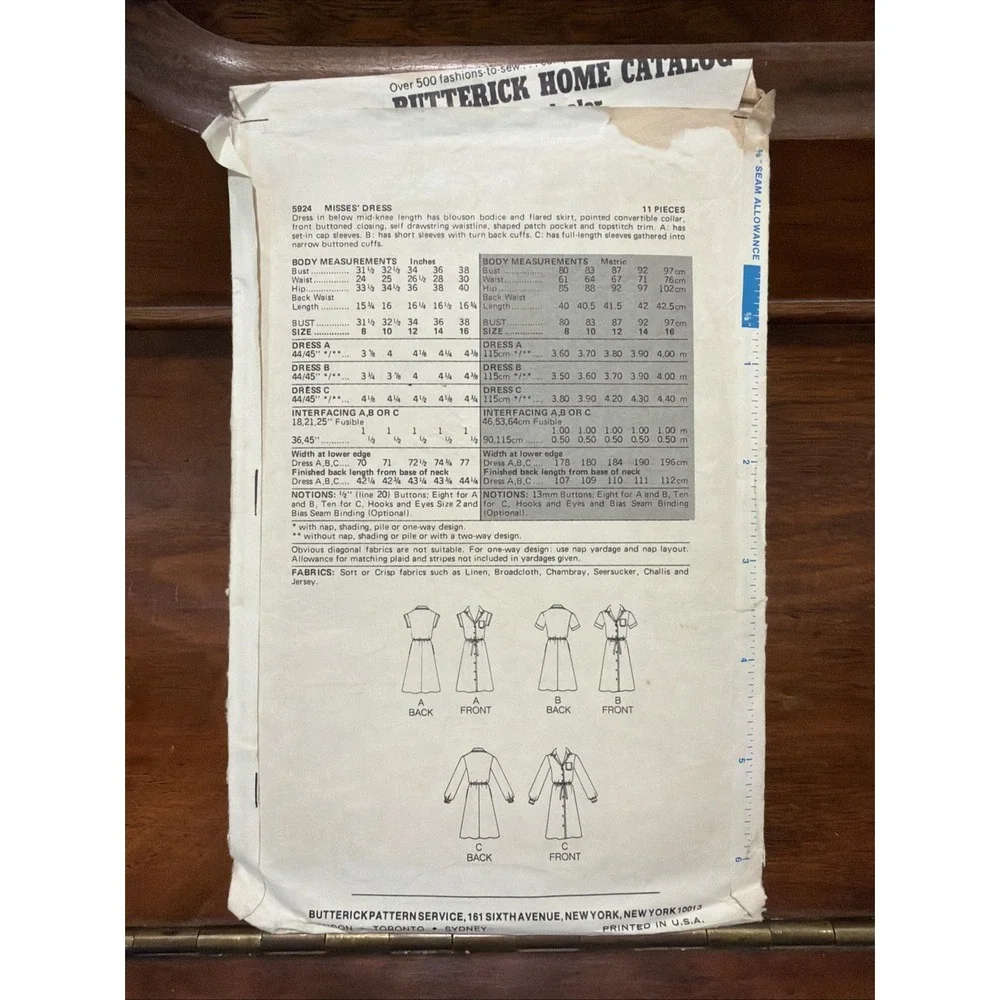 Vintage Butterick Sewing Pattern 5924 Size 14